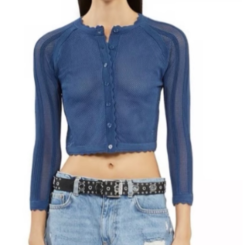 The Kooples Blue Knit Cropped Stretchy Cardigan- S ADORABLE 🥰